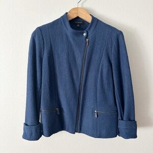 Talbots Boiled Wool Navy Zip Front Jacket Women's Size 12 long‎ sleeves
